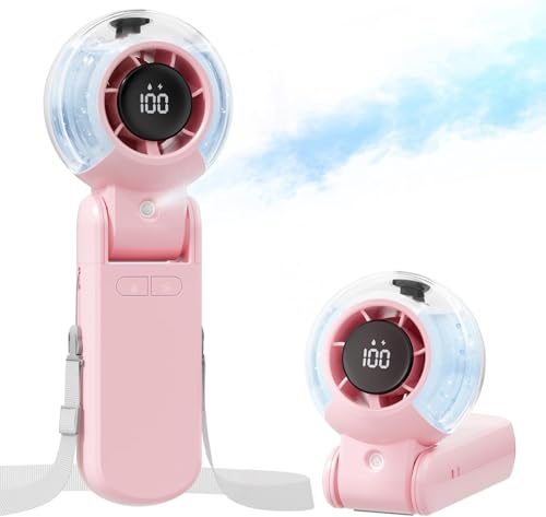 Image of SEVENAIRE Misting Fan Portable Handheld Turbo Fan with Mist, LED Display, Neck & Desk Foldable High Speed Airflow Mini Fan, Rechargeable Personal Mister Fans with Water Spray Bottle for Outdoor Travel
