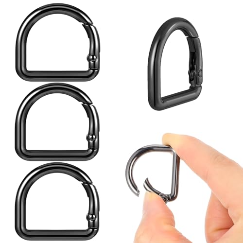 Oruola 4 Stück D Ringe 22mm Schwarz,D-Ringe Karabiner,Federhaken Clip für Geldbörse,Zinklegierung D-Ring Schlüsselanhänger für Taschenherstellung,Geldbörsenriemen,Rucksack Ersatz,Handtasche