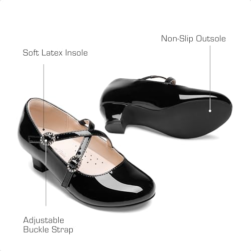 Dream Pairs Girls Dress Shoes Mary Jane High Heel Round Toe Straps Pumps Flower Wedding Party Princess Flats for Little/Big Kids4