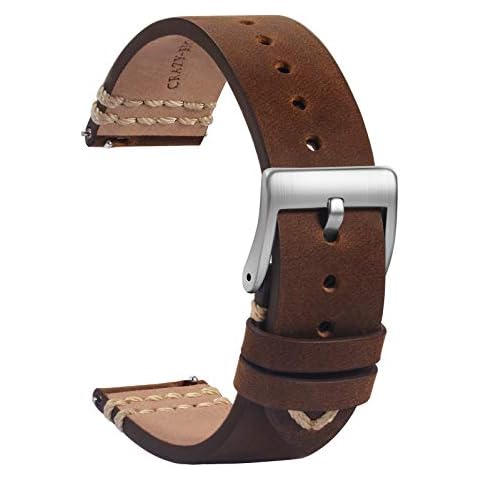 Tstrap Reloj Correas Cuero 20mm - Marrón Suave Liberacion Rapida Cover
