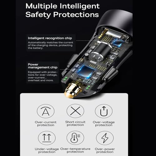 Image of 150W Dual Output Fast Car Charger with Type-C PD & USB, LED Indicator, Adapter & 3 in 1 Cable Compatible with Cars for iPhone & Android Smartphone, Earbud, Power Bank (Black)