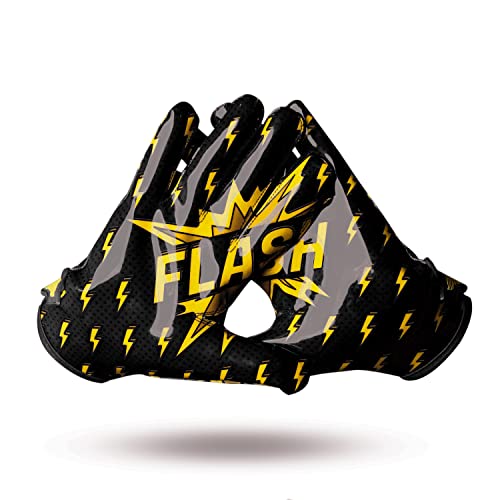 Taqcha Thunder Football Gloves - Tacky Grip Skin Tight Football Gloves - Pro Elite Super Sticky Receiver Football Gloves - Adult & Youth Sizes (Black, Adult - Large) #TOP1
