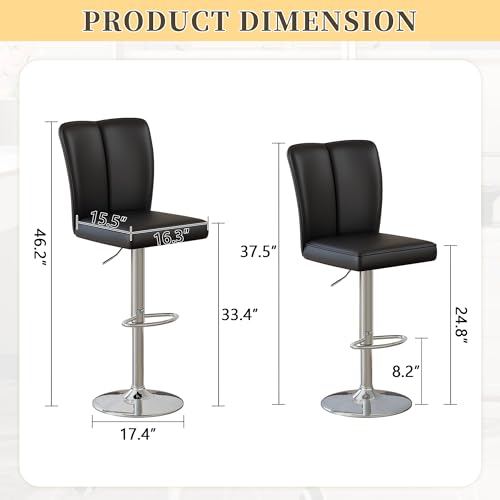 Image of Swivel Bar Stools Set of 4 - Black Barstools with Back,Adjustable Counter Height Bar Stools with Sturdy Metal Legs,Leather Counter Height Stools Ideal for Kitchen Island Pub(25''-33''H)