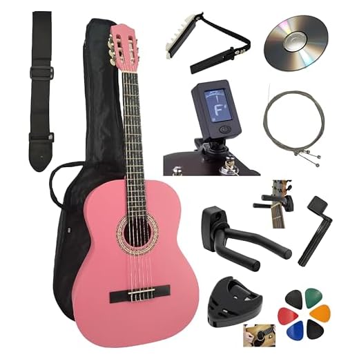 AMROVA - Pack de guitarra clásica 4/4 para zurdos (adulto) 10 accesorios para patio de vídeo y CD (rosa)
