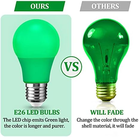 Flaspar 4 Pack A19 LED Green Light Bulb, 9W (60Watt Green Colored Light Bulbs Equivalent), E26 Base LED Green Lights for Christmas Halloween Light Bulb, Party, Porch, Home Lighting, Holiday Lighting