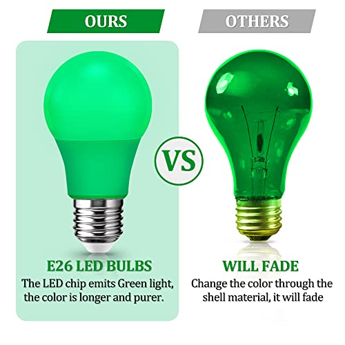 Flaspar 4 Pack A19 LED Green Light Bulb, 9W (60Watt Green Colored Light Bulbs Equivalent), E26 Base LED Green Lights for Christmas Halloween Light Bulb, Party, Porch, Home Lighting, Holiday Lighting