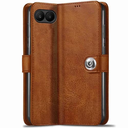 Image of TheGiftKart Genuine Leather Finish Flip Back Cover Case for OnePlus Nord 4 5G | Inbuilt Pockets & Stand | Wallet Style | Designer Button | Flip Cover Back Case for OnePlus Nord 4 (Faux Leather, Brown)