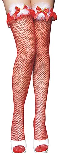 MAKFORT Collants résille de noël noir rouge cuisse haute dentelle collants bas Sexy sur les chaussettes au genou pour costume de noël collants résille