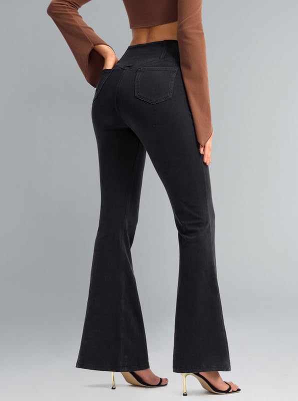 Rammus Jeans acampanados para mujer, de cintura alta, acampanados, pantalones de yoga de moda, leggings elásticos con bolsillos
