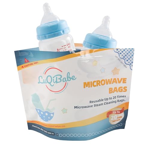 Image of LuQiBabe (20-Pack) Baby Bottle Bag Microwave Steam Bags - 20 Uses Per Bag - Baby Travel Essential Breast Pump Parts Accessories Microwave Bag for Teether Soother Use