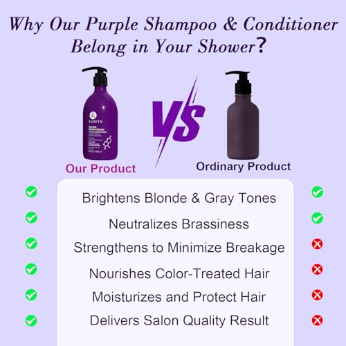 Image of Luseta Purple Shampoo and Conditioner Set for Blonde Hair 2 * 16.9 Fl Oz | Eliminates Brassiness & Tones Gray, Bleached Hair, Neutralizes Yellow Tones, Enhances Cool Shades, Sulfate Free