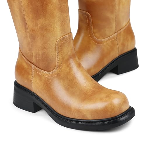 Image of Zzheels Women Mid-calf Cowboy Boots Pointy Toe Boot Embroidered Western Cowgirl Boots Chunky Heels