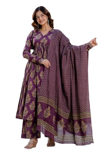 Image of KLOSIA Women Printed Anarkali Kurta and Pant Set with Dupatta