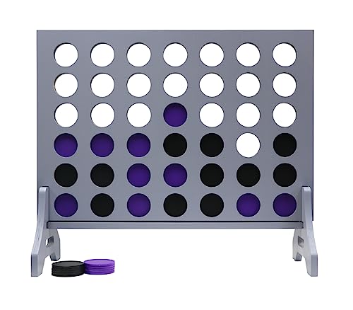 Image of Giant 4 in a Row Game for Family & Adults - Tailgating Pros Jumbo Grey Wooden Four in a Row Indoor & Outdoor Yard Game for Family Party Fun, Portable Activities for Patio, Backyard, and Camping