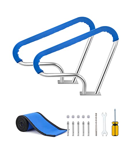 Pasamanos de acero inoxidable con tornillos autorroscantes para un acceso seguro y estabilidad en piscinas y jardines