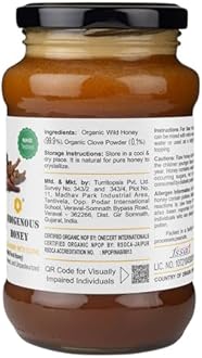 INDIGENOUS HONEY Raw Organic Honey with Infused Clove NMR Tested NPOP Organic Certified Pure Natural Unprocessed Sugar free Honey added Immunity Booster- 530 g Glass Jar