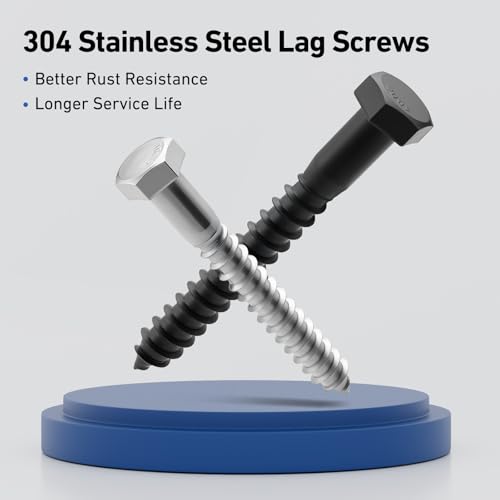 BNUOK 28 Sets 1/4\" x 1-1/2\" Hex Head Lag Screws Bolts with Flat Washers 304 Stainless Steel 18-8 Heavy Duty Lag Screw for Wood, Driver Bit Included - Thumbnail 2