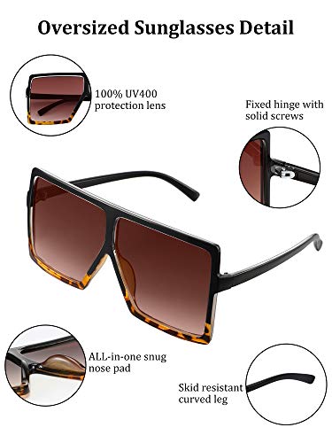 3 Pieces Oversized Square Sunglasses Flat Top Fashion Oversized Shades for Women3