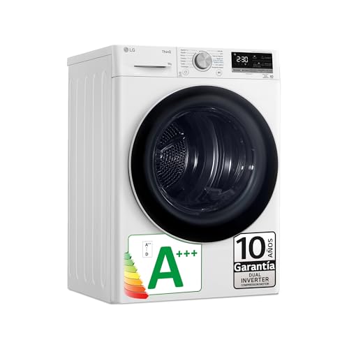 LG RH80V9AV4N - Secadora de Ropa, 8kg, Bomba de Calor y Carga Frontal, Compresor Dual Inverter, Función Eco Hybrid, Limpieza Automática, Secadora LG Serie 900, Color Blanco