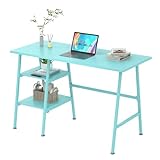 VECELO 43.1 Inch Computer Desk Home Office Blue Study Desk Work Office Table with Shelves Wooden Desk for Bedroom