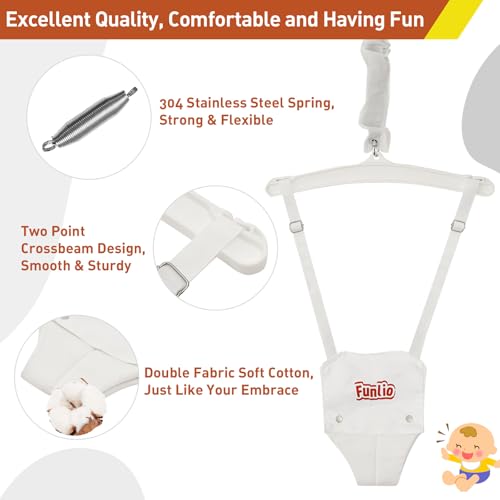 Image of FUNLIO 2 in 1 Swing Set for Toddler & Baby Jumper, Heavy Duty Kids Swing & Bouncer with 4 Sandbags, Foldable Metal Stand for Indoor /Outdoor Play, Easy to Assemble and Store - White
