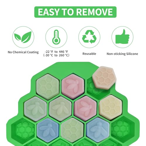 Zilphoba 2pcs Honeycomb Silicone Mold, Non-Stick 19 Cavities Bee Silicone Mold, Honey Comb Molds for Chocolate, Candy, Ice Cube, Cakes (Green) by Zilphoba - Image 4