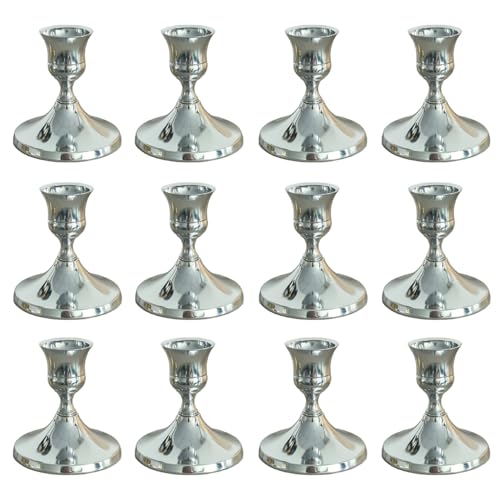 12 Pcs Silver Taper Candle Holders Vintage...