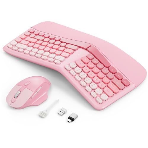 Image of Ergonomic Wireless Keyboard Mouse, Gaming Typewriter Set with Wrist Rest | Compatible With All windows and Type C Computer,With OTG & Long Clean Bruch,Ideal for PC, Home, Office and College