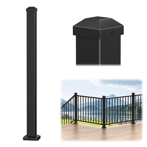 BLIKA 1 Pack 2.56 in. x 2.56 in. x 39 in. Aluminum Deck Railing Post with Screws, Porch and Deck Railing Post, Matte Black Aluminum Post for Decks, Stair, Balconies, Porches & Fencing