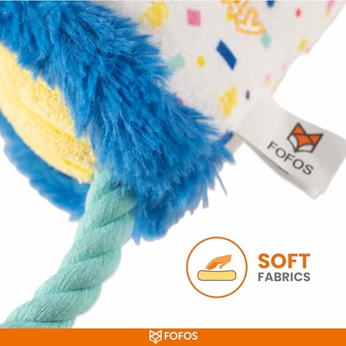 Image of BarkButler x FOFOS Birthday Hat Plush Dog Toy - Multicoloured, Squeaky Toys with Rope, Soft Toys for Dogs,for Small Dogs and Medium Dog Breeds (0-20kgs)