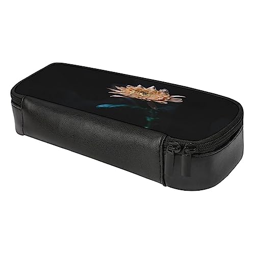 Fionel Peach-Flower-In-Dark Pu Leather Quad Pen Case Zipper Pencil Pouch Holder For Pens Case Office Storage Box Organizer Pen Bag(8×1.5×3.5 In) #TOP5