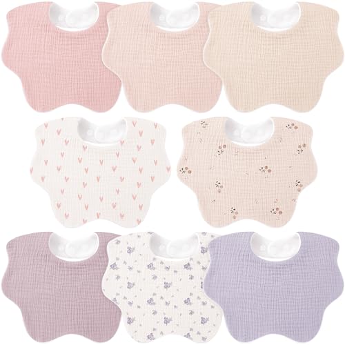 Image of Bearmoss Baby Bibs for Drooling & Teething 8 Pack Muslin Cotton Soft Absorbent Adjustable Unisex Bibs Boys Girls 0-36 Months