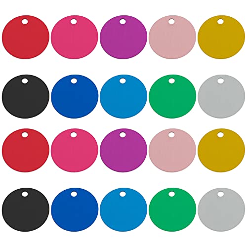 Framendino, 20 Pack Pet ID Tag Colorful Blank Round Double Sided Pets Name Phone Number Tags Aluminum Charms for Dog Cat DIY Crafts Jewelry Making 25mm 10 Colors