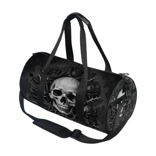Bolsa de lona para viajes con diseño gótico de calaveras y rosas oscuras