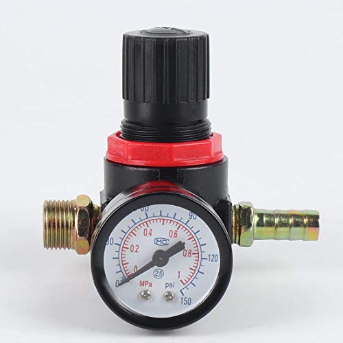 Formulaone Mini 1/4 Thread 180PSI/12Bar Air Pressure Reducing Regulator Air Source Treatment Unit With Pressure Gauge Easy Installation-Black