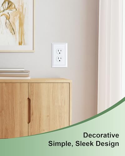 6-Pack Duplex Outlet Cover Plate, Decorative Pure White Switch Plates and Outlet Covers, Natural Bamboo Fiber Wall Plates for Electrical Outlets, 1 Gang Receptacle Cover, Corrosion Resistant