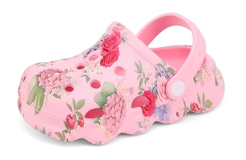 Image of INMINPIN Kids Cute Clogs Cartoon Garden Shoes Boys Girls Slides Slippers Indoor Outdoor Children Water Shower Beach Pool Sandals,Flower Pink,7-8 Toddler,Kids