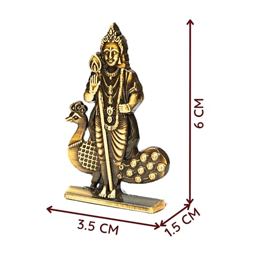 Image of anciently Murugan Statue for Car Dashboard | Kartikeya Idol for Car Dashboard, Metal, 1 Piece (Brass Colour), Murugar Statue For Car