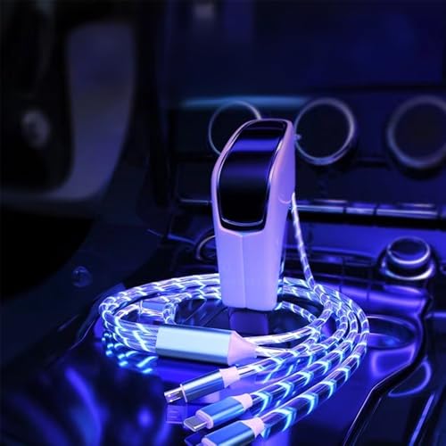 Image of IHAO Multi Ports Light-Up USB Cable USBA /USB C to USBC /MicroUSB Cable Durable Fast Charging Cable with Visible Current Flow As Night Light Use 39 inches-6in1 Blue