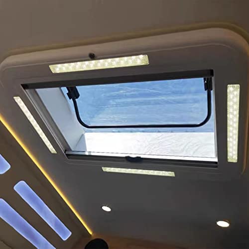 BJTDLLX RV Roof Vent Kit, 500/700/800 x500 mm Cut Out RV Caravan Roof Window Hatch W/LED light, Large RV Skylight Roof Vent Hatch Double-layer Hollow Acrylic Cover With Net and Sunshade (500*500mm)