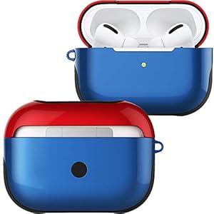 Ximeges Airpods PRO hoes, Airpods PRO met hangslot, stootvaste harde hoes met sleutelhanger, compatibel met Apple Airpods pro Gen blauw rood