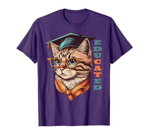 Educated Cat in Graduation Cap Funny Graduation Decorations Men Girls Kids T-Shirt