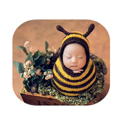 Coberllus Newborn Monthly Baby Photo Props Bee Bonnet Hat Cap & Sleeping Bag For Boy Girls Photography Shoot (Yellow) #TOP1