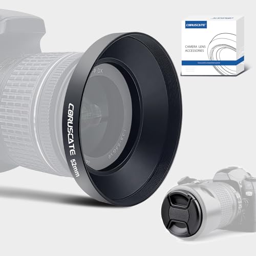 52mm Universal Metal Lens Hood,Wide Angle Lens Hood Compatible All 52mm Brands Camera Lens(and Easy to Install and Remove) 1pcs 52mm Lens Cap