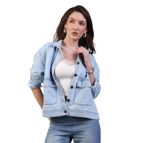 Image of Urbano Fashion Women's Relaxed Fit Full Sleeve Utility Denim Jacket