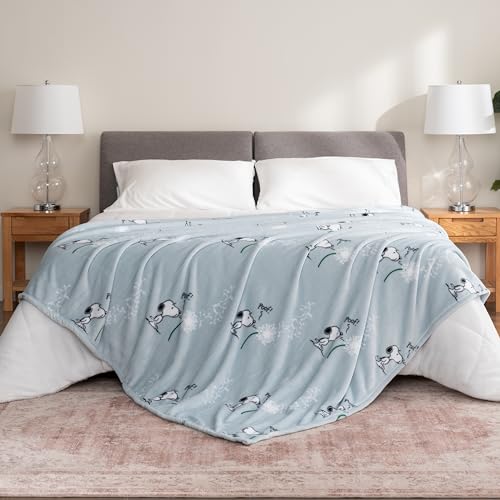 Image of Berkshire Blanket Peanuts VelvetLoft Cute Character Snoopy Plush Blanket,Peanuts Snoopy Make a Wish Spring Blue,King 90 in x 108 in (Official Peanuts Product)