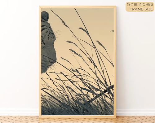 Image of Gamya Framed Japan Samurai Theme Wall Painting Posters For Office, Living Room, Bedroom Wall Decor - Japanese Japandi Samurai Aesthetic Room Decor (Tiger & Samurai (B), 13x19 Inches, Framed)