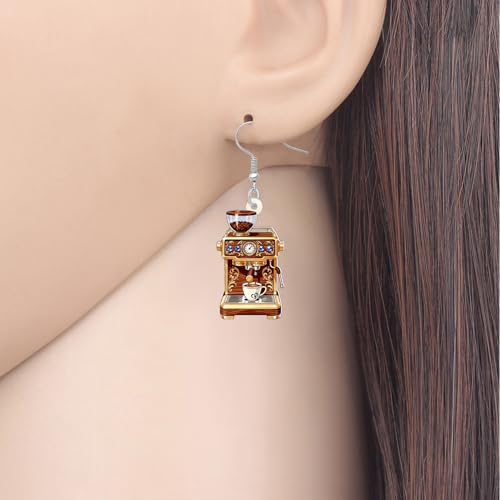 Image of BONSNY Acrylic Dangling Novelty Fun Black Coffee Machine Earrings Hypoallergenic Designer Jewelry Gifts For Women