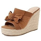  JR.catning Mujer Moda Lazos Zapatillas Punta Abierta Sin Cordones Casual Zapatillas Clásica Alpargata Tacón De Cuña Zapatillas Mujer Plataforma Zapatillas Camel Talla 36.5 EU/37Cn