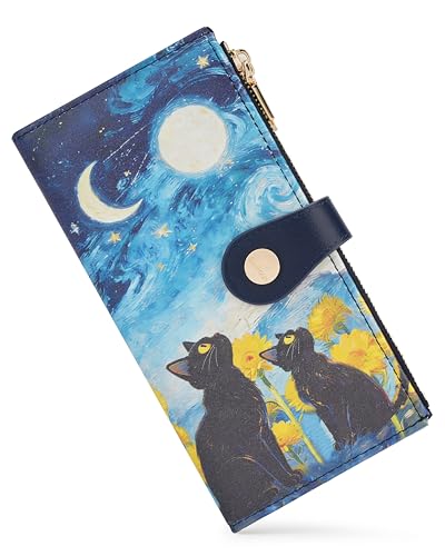Image of Cat Women's Slim Wallet,Thin RFID Card Holder with Zipper Pocket | 12 Slot Wallet Organizer, Large Capacity, Vegan Leather, Coin Purse, Cash Compartment, Travel Wallet, Women Gift